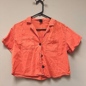 Short sleeve button up crop top
